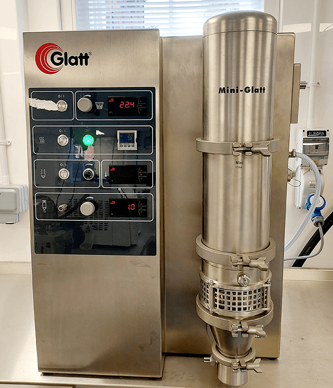 Mini-Glatt Fluidised Bed System used for drying, granulating, and coating processes