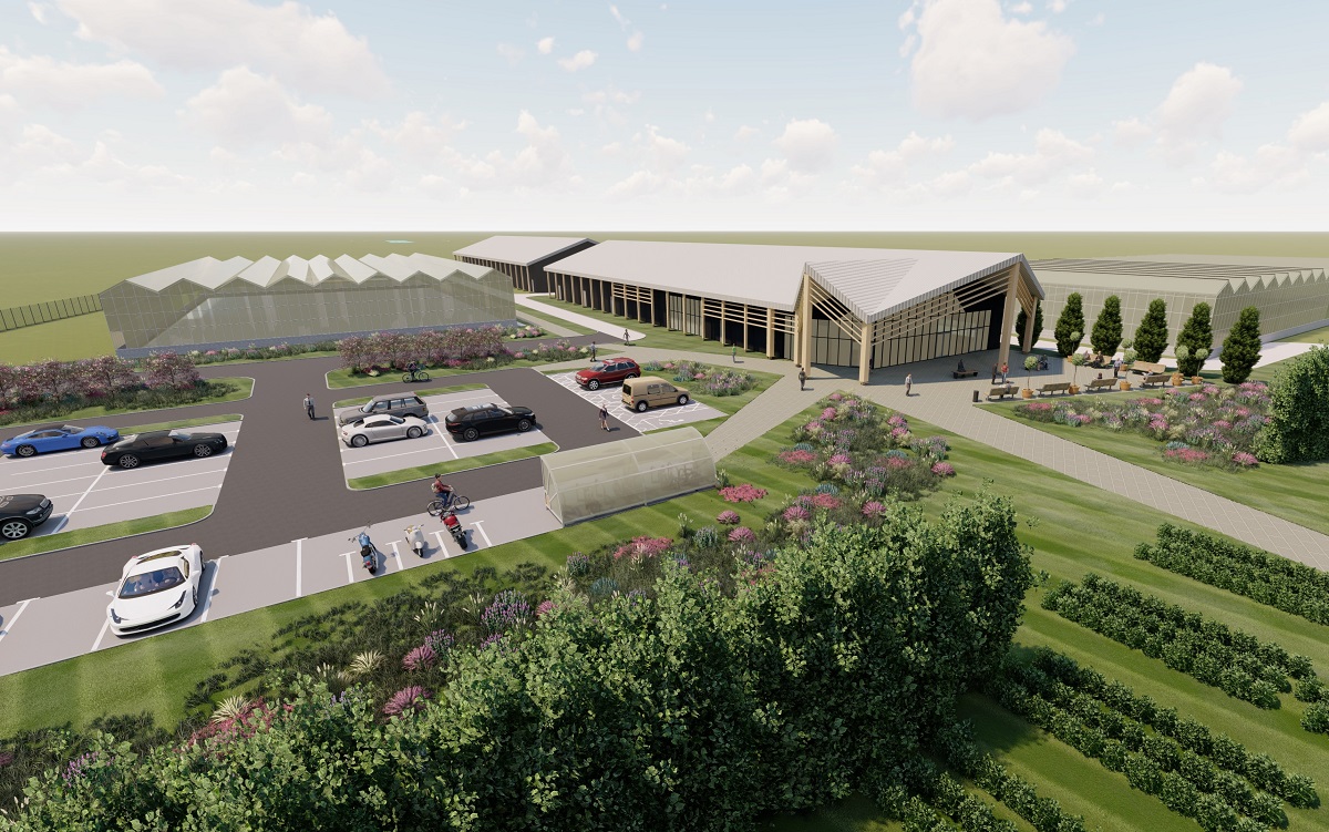 Architect's concept renders of the new GreenTech Hub for Advanced Horticulture under construction at NIAB EMR