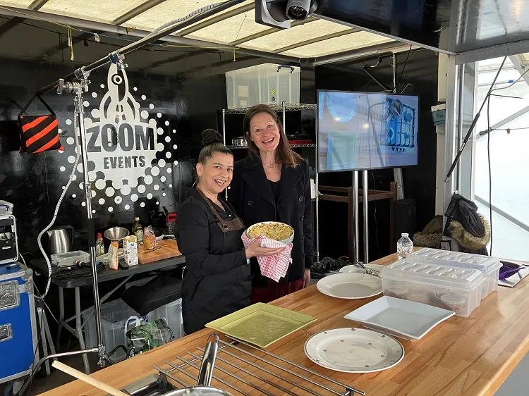NRI's Valerie Pondaven introduced and supervising the live cooking and tasting events featuring the Food Accelerator entrepreneurs